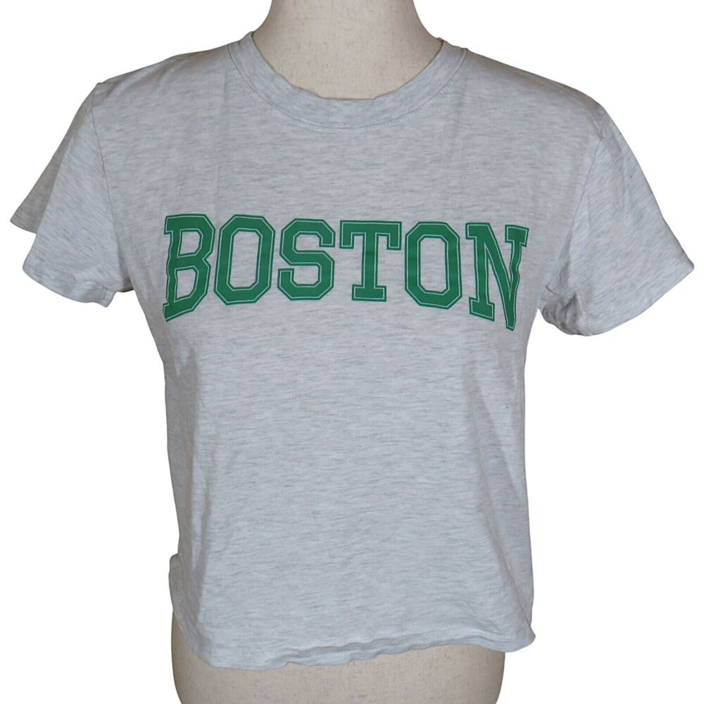 Divided Gray + Green Cotton Blend Boston Cropped Tee Shirt Size Medium